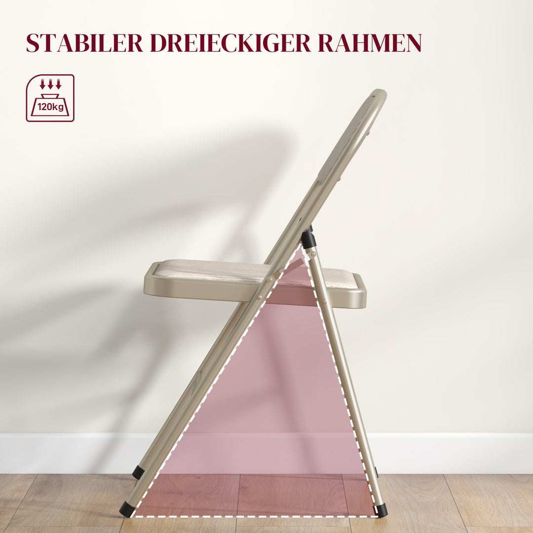 Sæt med 6 klapstole, bærbare kontorstole, stålben, klapstol til kontor, reception, venteværelse, beige linnedlook