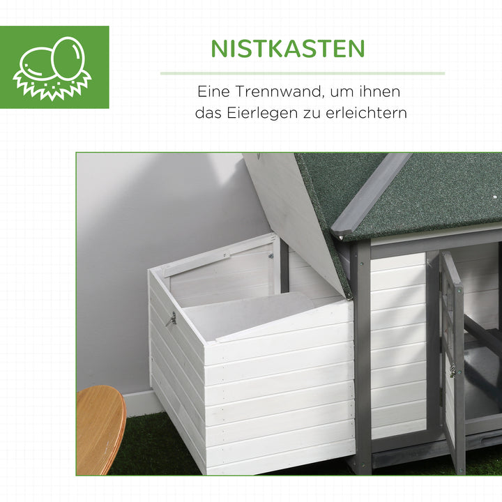 Hønsehus til dværghøns 196 x 76 x 97 cm hønsehus med redekasse, siddepind til fritgående høns, hønsehus af træ til små dyr, grå