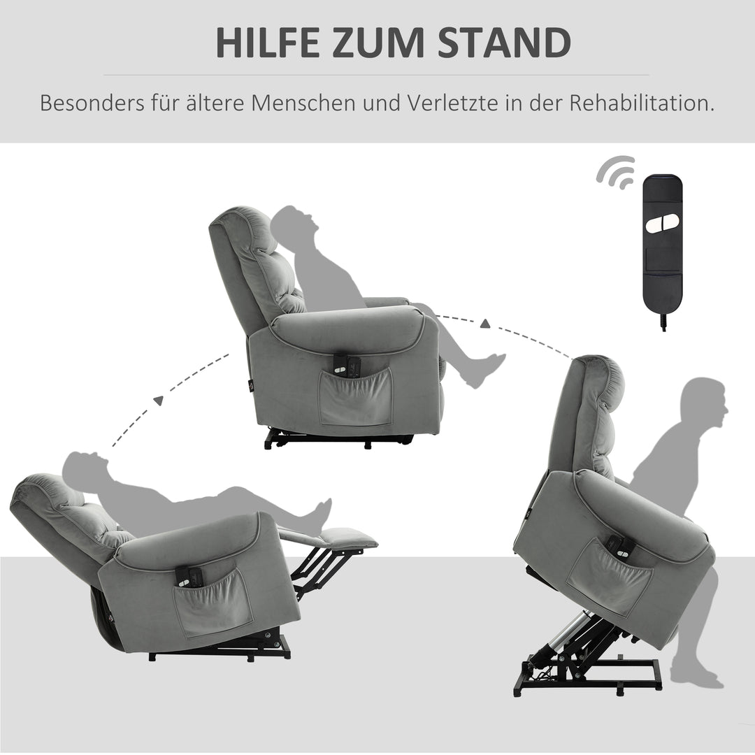 Stående lænestol tv-stol med sovefunktion elektrisk tv-stol med lænefunktion fløjl polyester metalskum lysegrå 79 x 97 x 103 cm