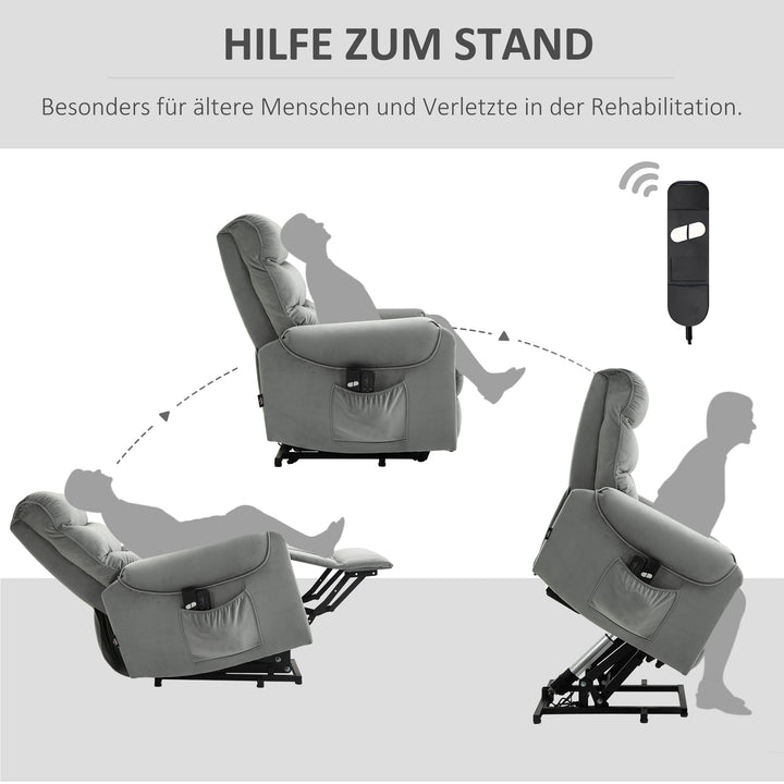 Stående lænestol tv-stol med sovefunktion elektrisk tv-stol med lænefunktion fløjl polyester metalskum lysegrå 79 x 97 x 103 cm