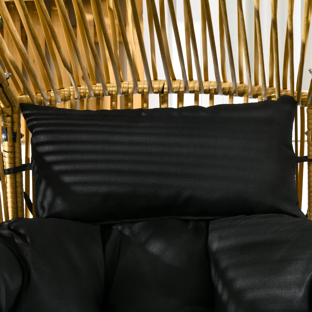 Rattan lænestol, udendørs lænestol, havelænestol, PE-rattan, 89 cm x 75 cm x 143 cm, naturlig + sort