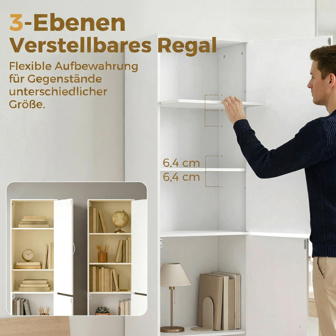 180 cm høj bogreol, moderne 5-etagers hylde med justerbare hylder, fritstående opbevaringsskab, hvid