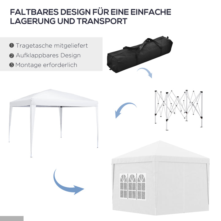 3 x 3 m pavillon med 4 sidevægge, vindue, partytelt med UV-beskyttelse, havetelt inklusive bæretaske, stål, hvid