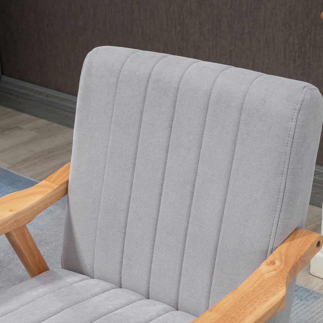 Lænestol i skandinavisk design, op til 120 kg, fløjlslook, massivt træ; 68 cm x 74 cm x 82 cm, natur + grå