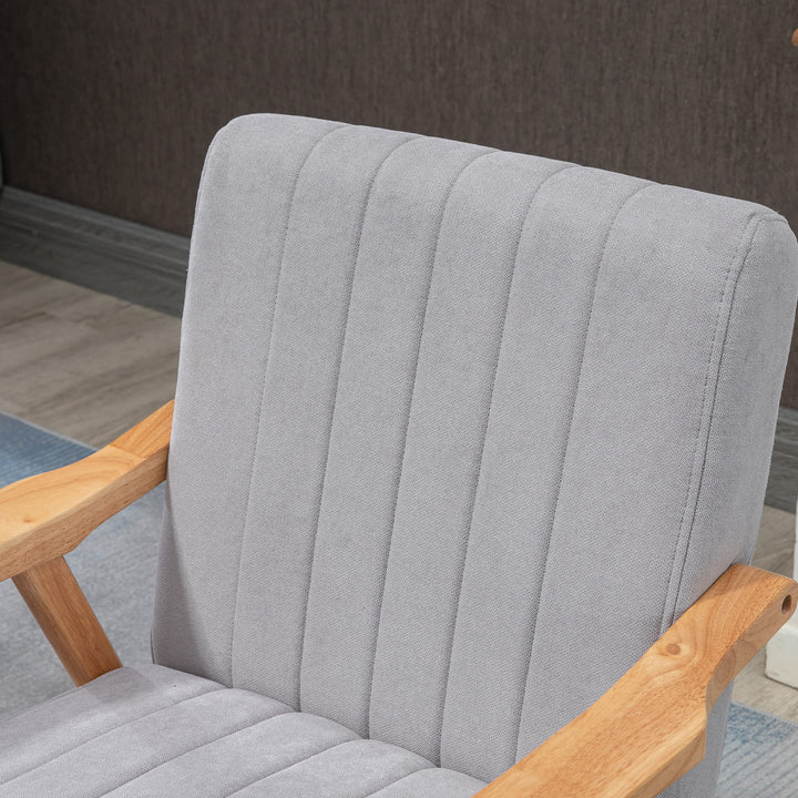 Lænestol i skandinavisk design, op til 120 kg, fløjlslook, massivt træ; 68 cm x 74 cm x 82 cm, natur + grå