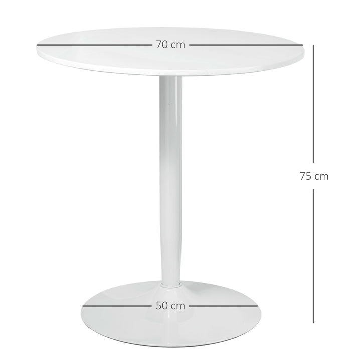 Spisebord til 2 personer, rund bordplade, stålfod, hvid, 70 x 70 x 75 cm