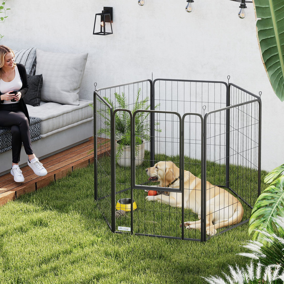 6-Panels kraftig hundegård med sikkerhedsdør, indendørs/udendørs, have, camping, 100 cm høj