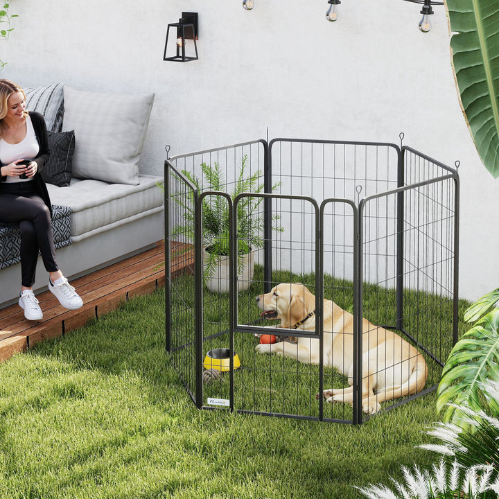 6-Panels kraftig hundegård med sikkerhedsdør, indendørs/udendørs, have, camping, 100 cm høj