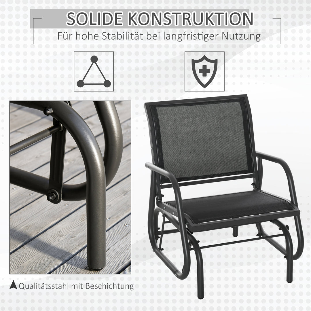 Metal gyngestol, havestol med armlæn og ryglæn, havegynge, lasteevne op til 120 kg, udendørs afslapningsstol til altan, have og terrasse, sort