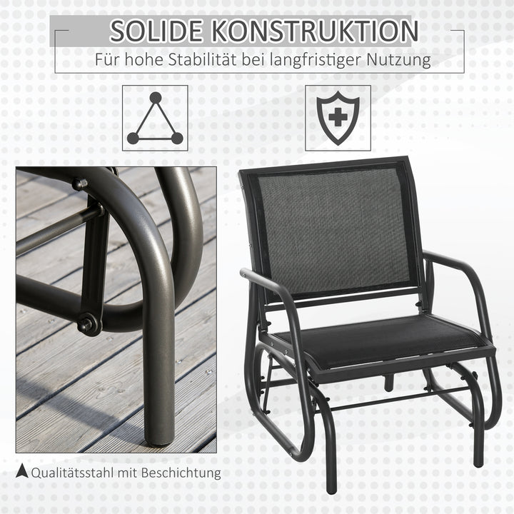 Metal gyngestol, havestol med armlæn og ryglæn, havegynge, lasteevne op til 120 kg, udendørs afslapningsstol til altan, have og terrasse, sort