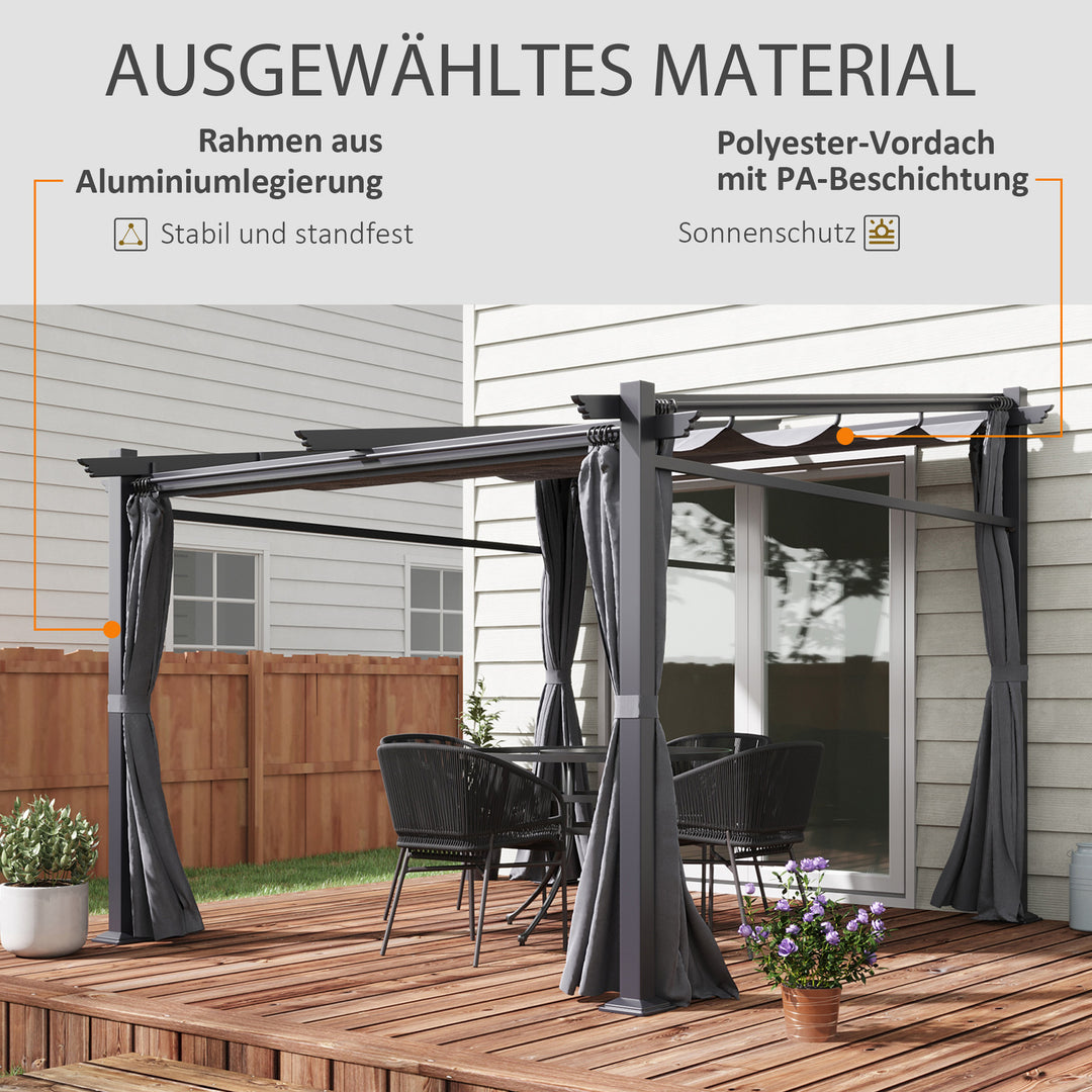 Pergola, inklusive monteringsbeslag, udtrækkeligt tag, 2,97 m x 2,95 m x 2,3 m, mørkegrå
