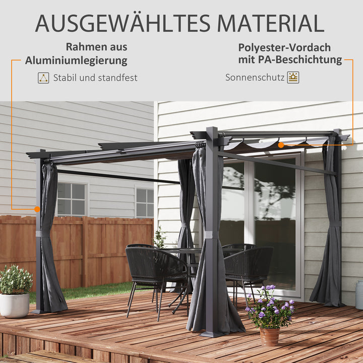 Pergola, inklusive monteringsbeslag, udtrækkeligt tag, 2,97 m x 2,95 m x 2,3 m, mørkegrå