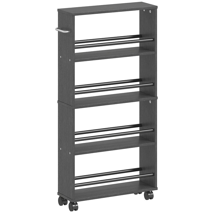 Multifunktionel hylde med hjul, slankt design, 4 rum, 45x15x91 cm, sort