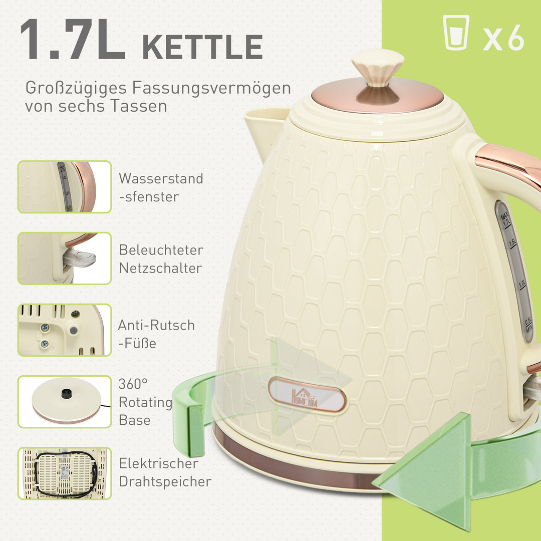 2-I-1 køkkensæt, brødrister og elkedel, flere muligheder, 1,7 l, 4 skiver ristet brød ad gangen, plastik, beige