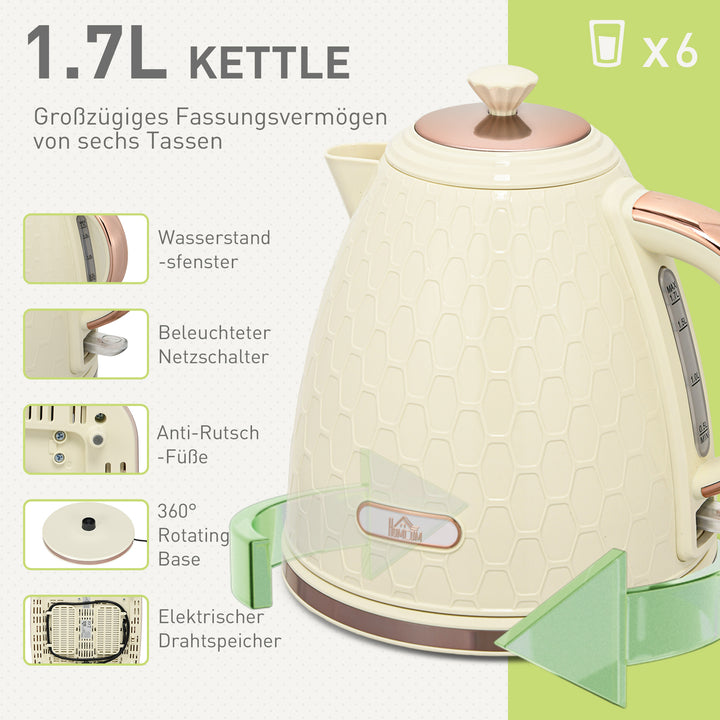 2-I-1 køkkensæt, brødrister og elkedel, flere muligheder, 1,7 l, 4 skiver ristet brød ad gangen, plastik, beige