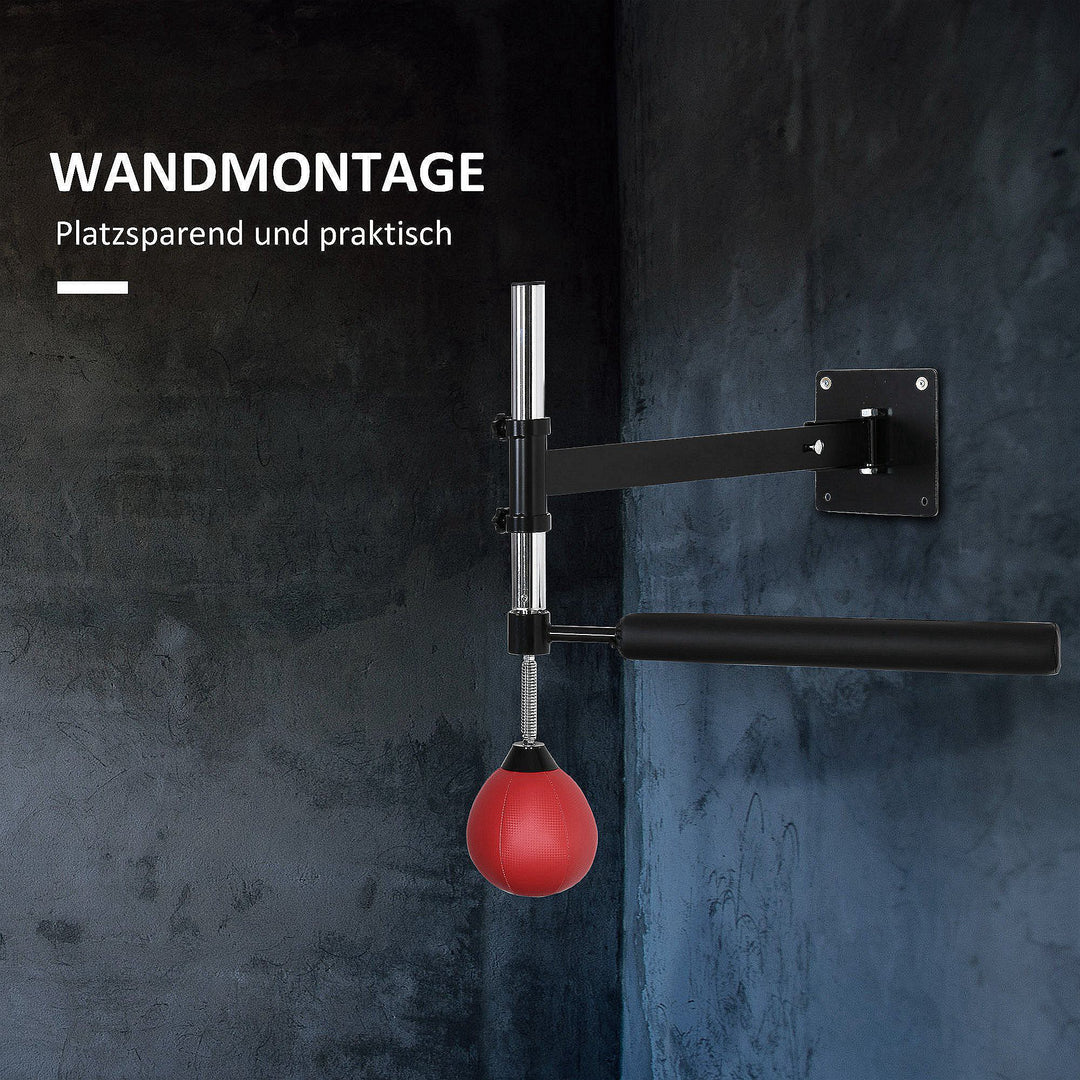 Boksestativ med speedball og reflexstang, vægmonteret, højdejusterbar, sort/rød