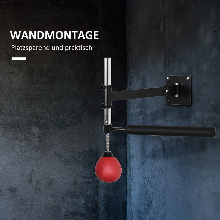 Boksestativ med speedball og reflexstang, vægmonteret, højdejusterbar, sort/rød