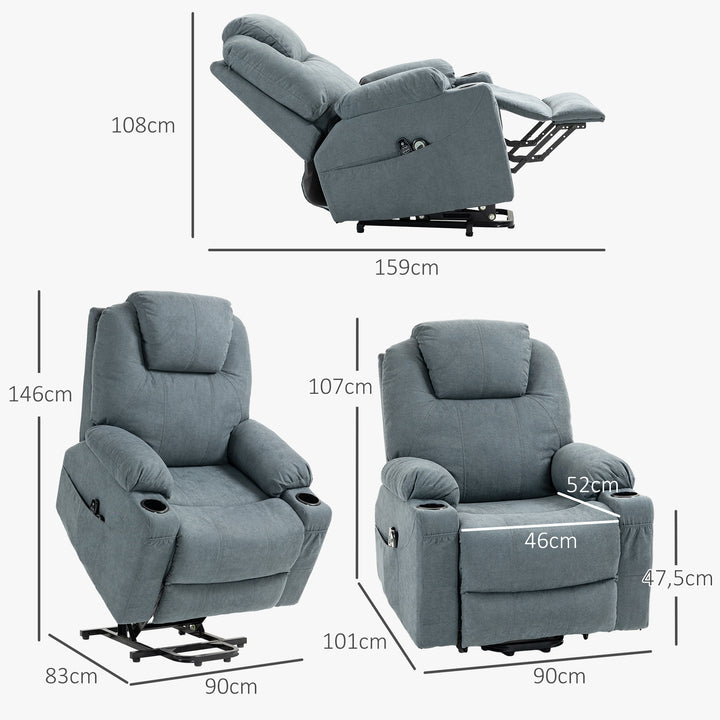 Massagestol, ståstol til seniorer, 8 massagepunkter, sidelommer, fjernbetjening, 90l x 101b x 107 cm, grå