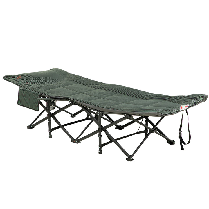 Foldbar liggestol med ryglæn, der kan lænes tilbage og kopholder, op til 120 kg, 68 x 186 x 48 cm, grå