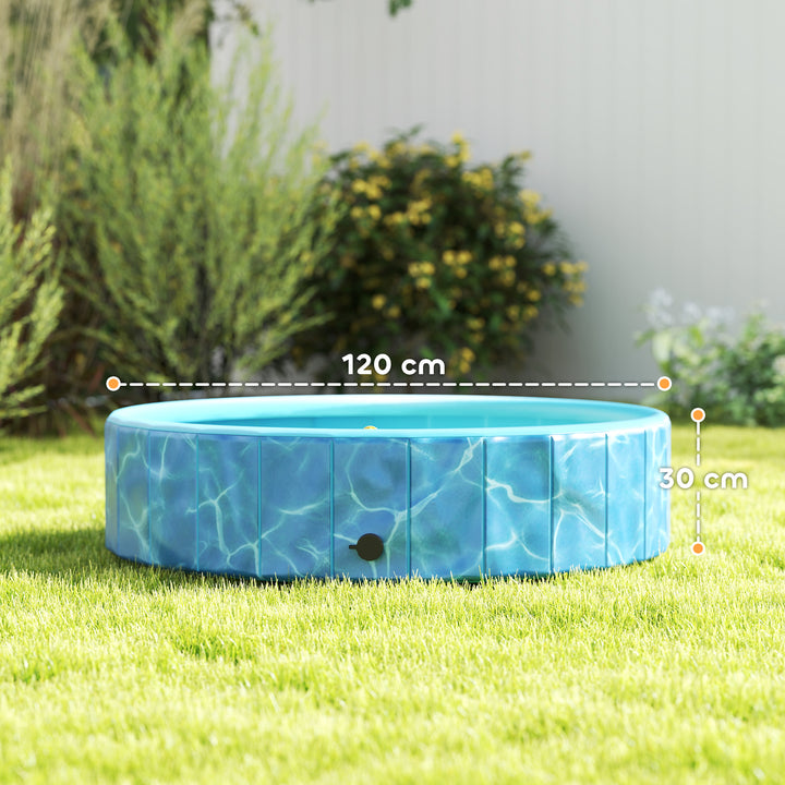 Hundepool sammenklappelig børnepool med springvand og vandpudedesign 120 x 30 cm blå
