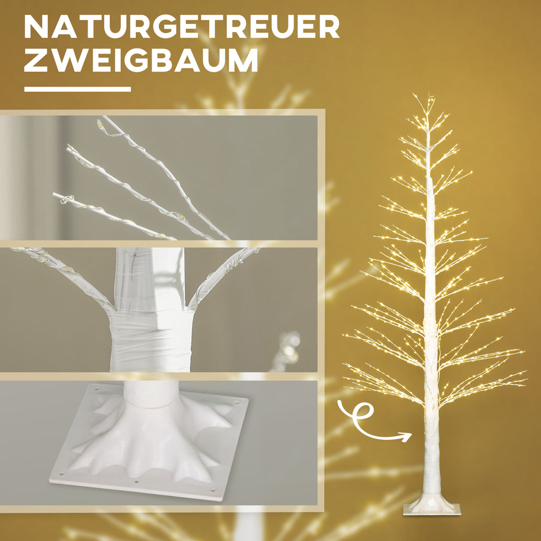 Kunstigt grantræ med led-belysning, 180 cm højt juletræ, realistisk bark, hvid