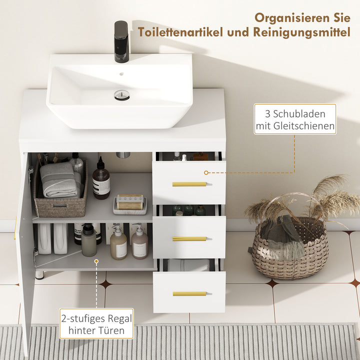 Badeværelsesskab, 3-etagers design, MDF, spånplade, hvid
