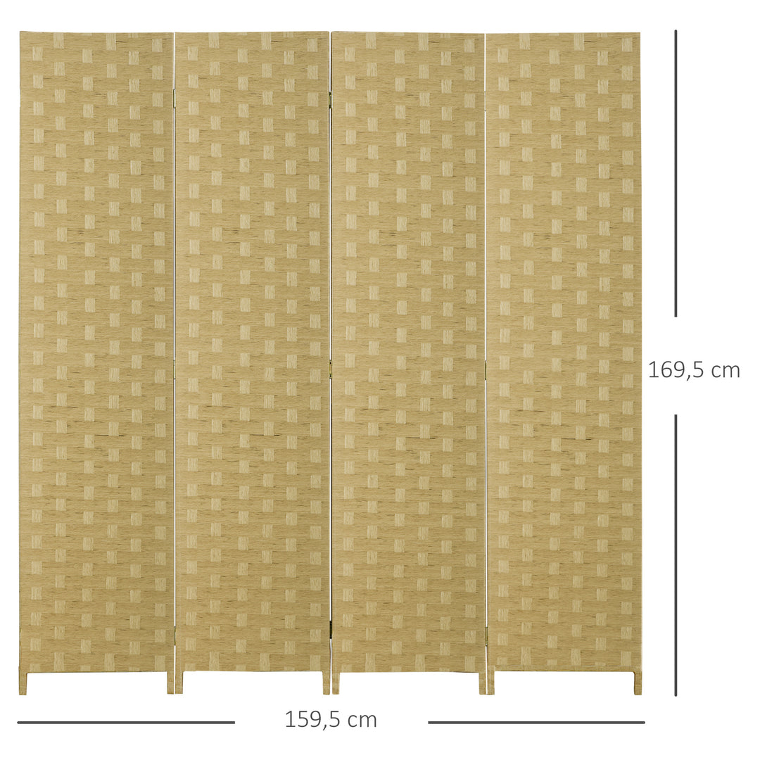 4-panels foldeskærm, 159,5 x 169,5 cm, lavet af bølgepap, til stue, brun