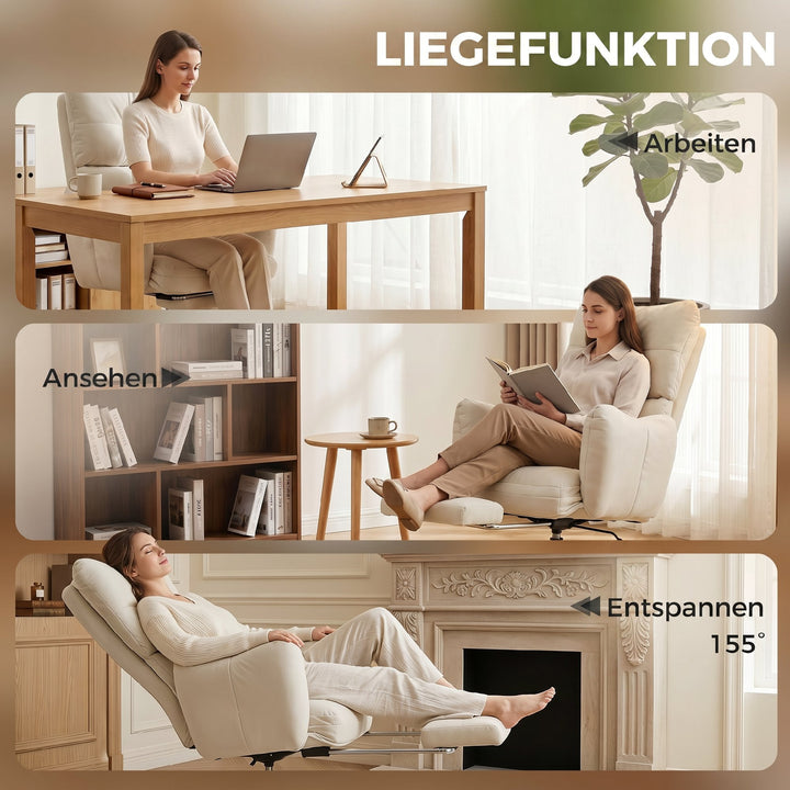 Kontorstol med fodstøtte, ergonomisk drejestol med vippefunktion, justerbar høj ryglæn, sneflannelstof