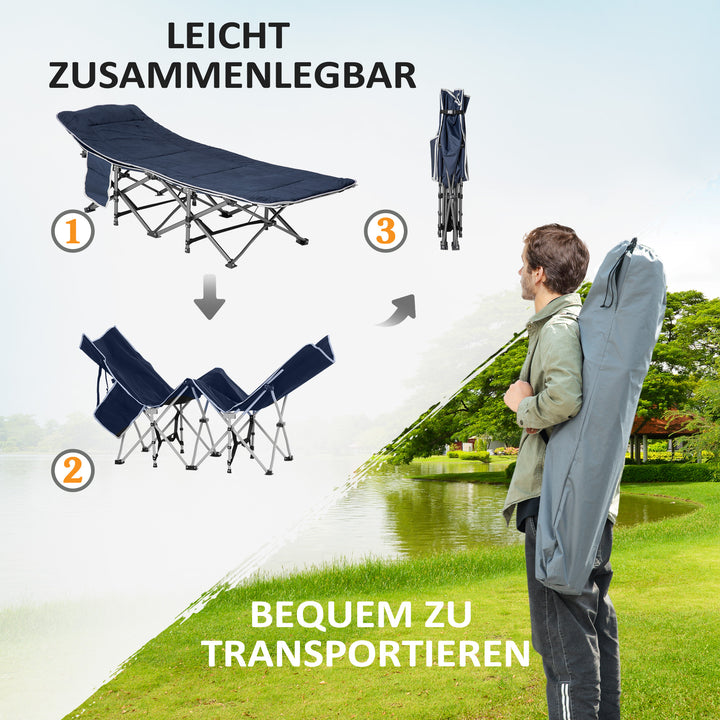Campingseng, foldbar feltseng med pude, 188 x 64,5 x 53 cm, mørkeblå