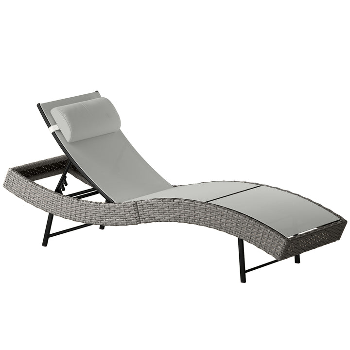 Polyrattan liggestol, S-formet havestol med justerbar ryglæn og nakkestøtte i 5 positioner, åndbar og UV-bestandig