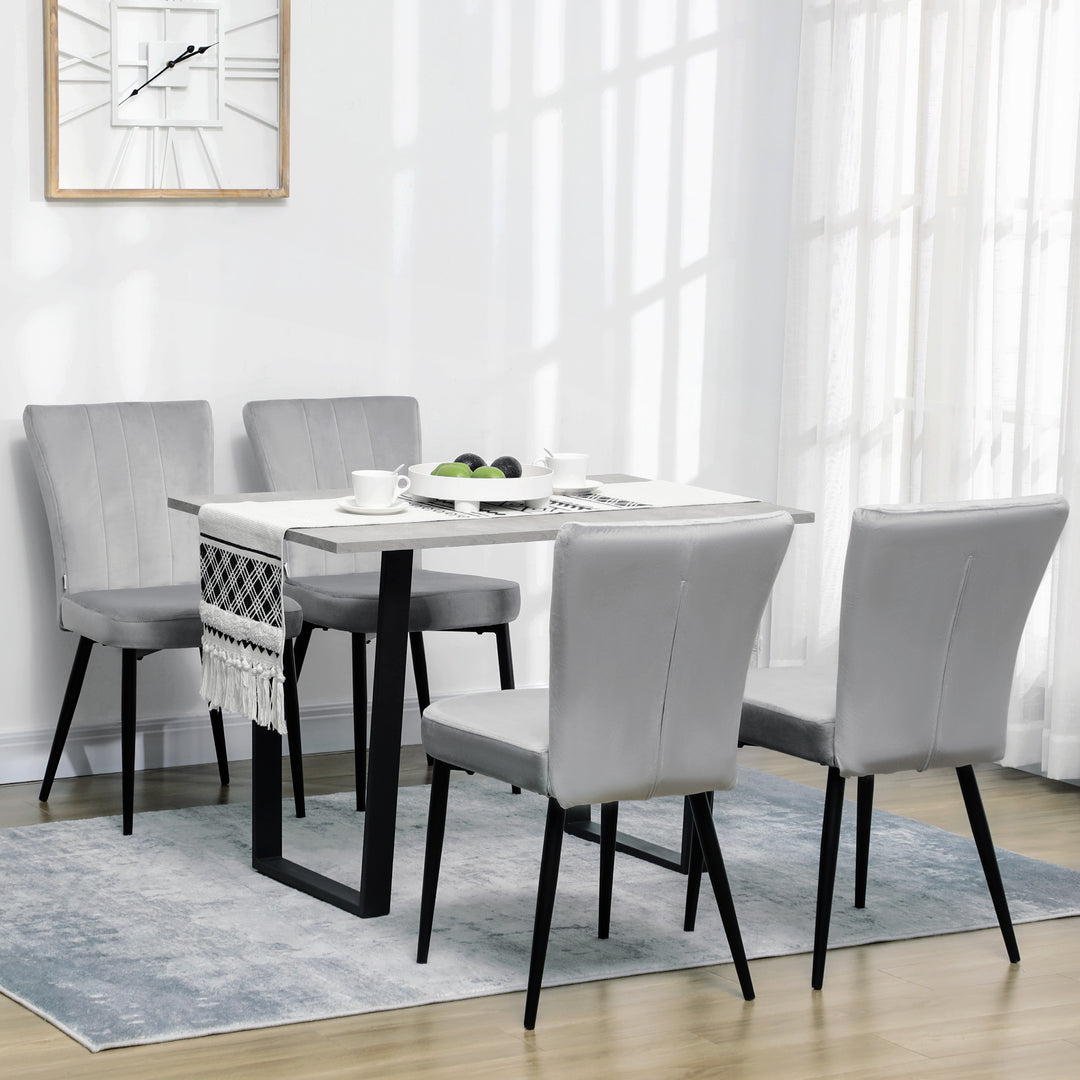 Sæt med 4 spisestuestole, accentstole til køkken og spisestue, stolesæt, velourlook, lysegrå + sort