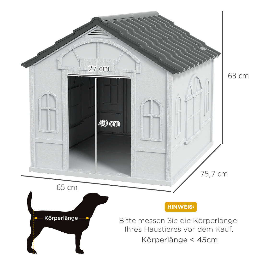 Hundehus med gavltag, vejrbestandig, plastik, 65 x 75,7 x 63 cm, grå