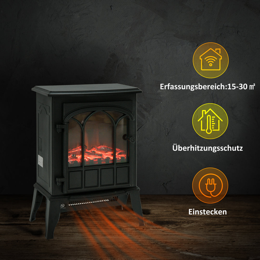 Elektrisk pejs, led flammer, 1000/2000 w, justerbar temperatur og lysstyrke, metal, 39 x 23 x 56,5 cm