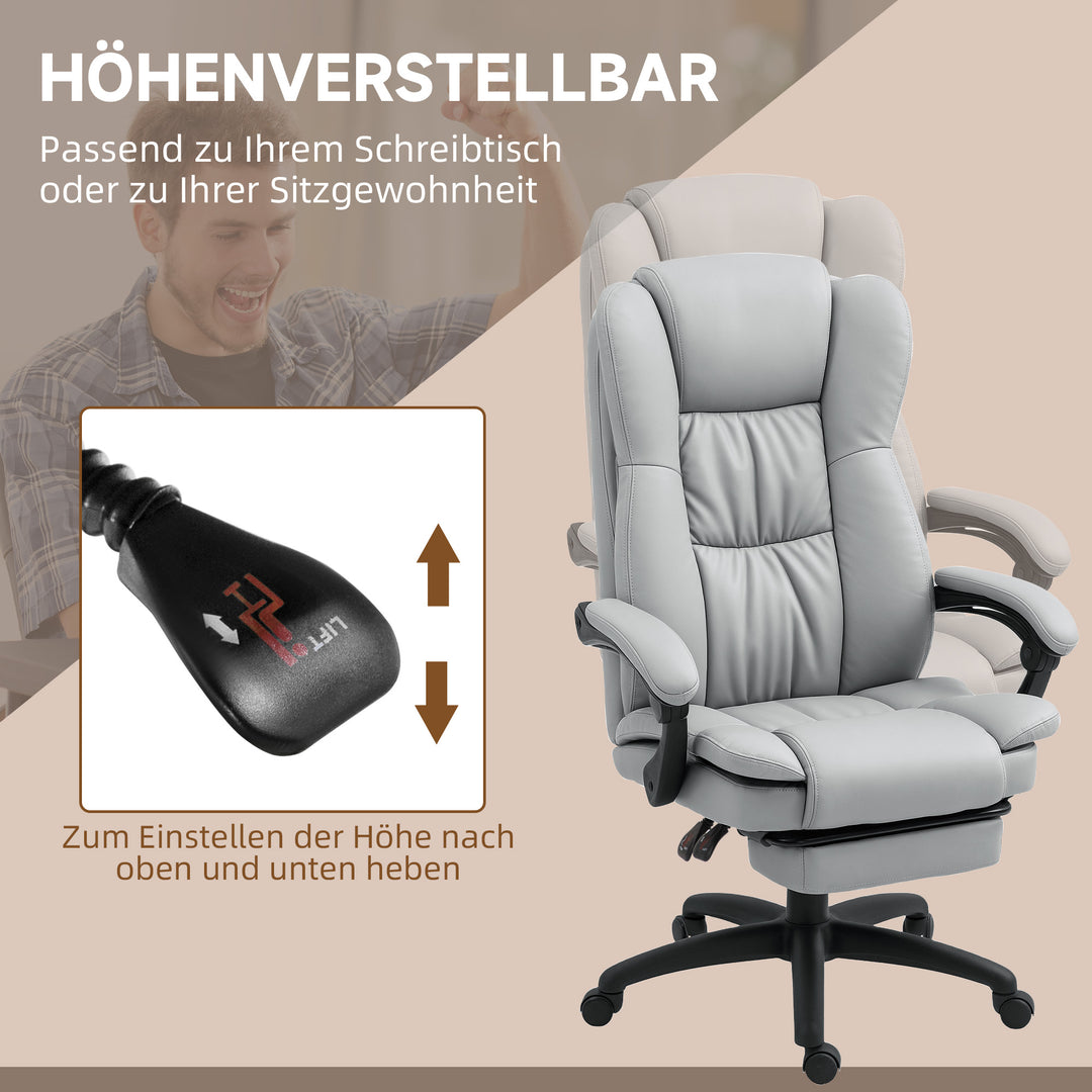 Justerbar drejestol med fodstøtte, nakkestøtte, massagefunktion, kunstlæder, 68,5x68,5x113-121cm