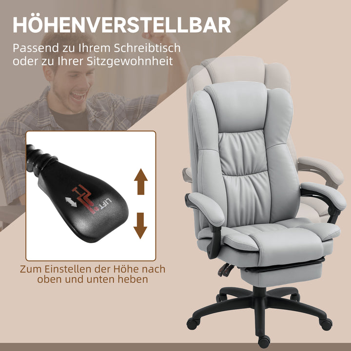 Justerbar drejestol med fodstøtte, nakkestøtte, massagefunktion, kunstlæder, 68,5x68,5x113-121cm