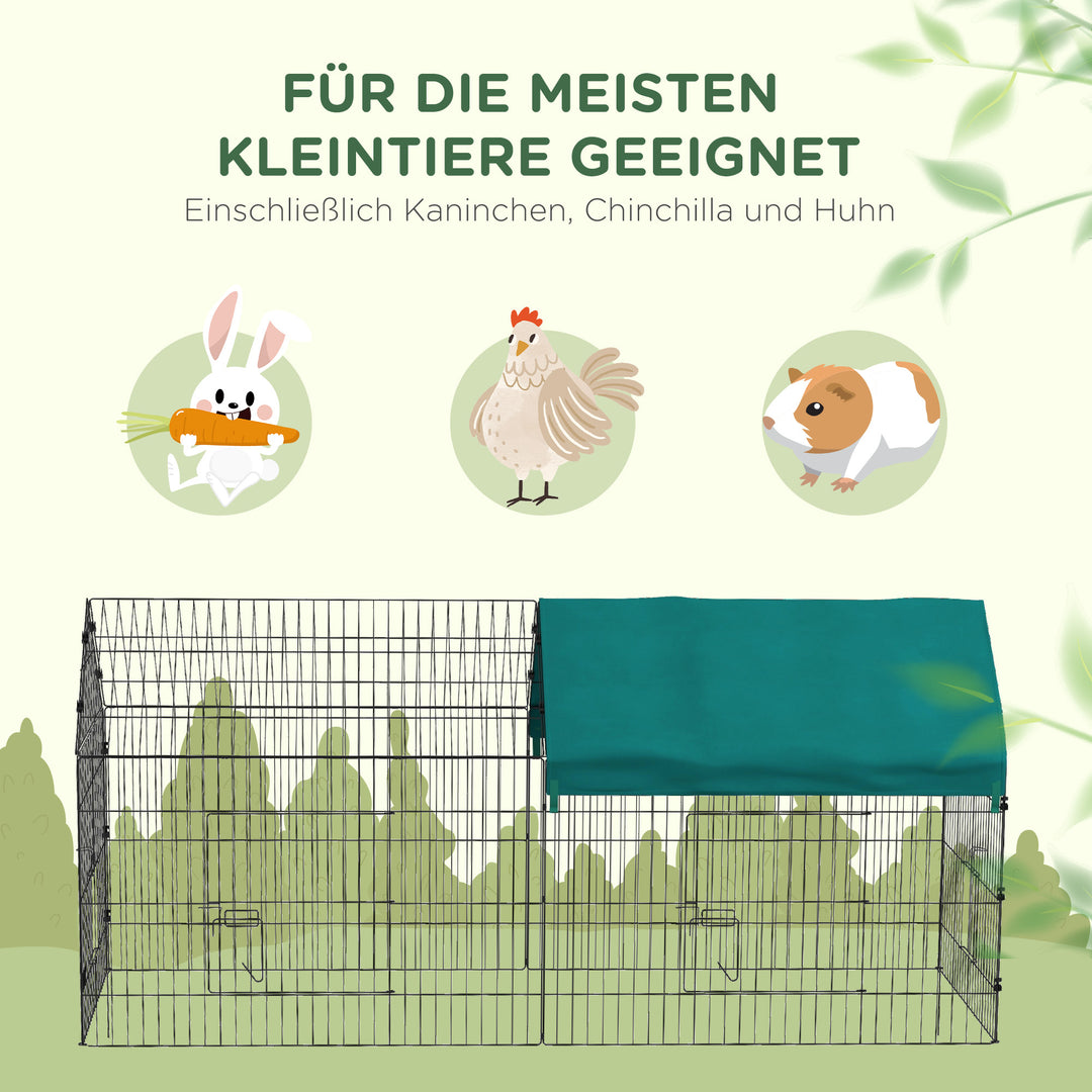 Dyreindhegning med tag, 4 døre, vejrbestandig, stål/polyester, 220x85x103cm, grøn/sort