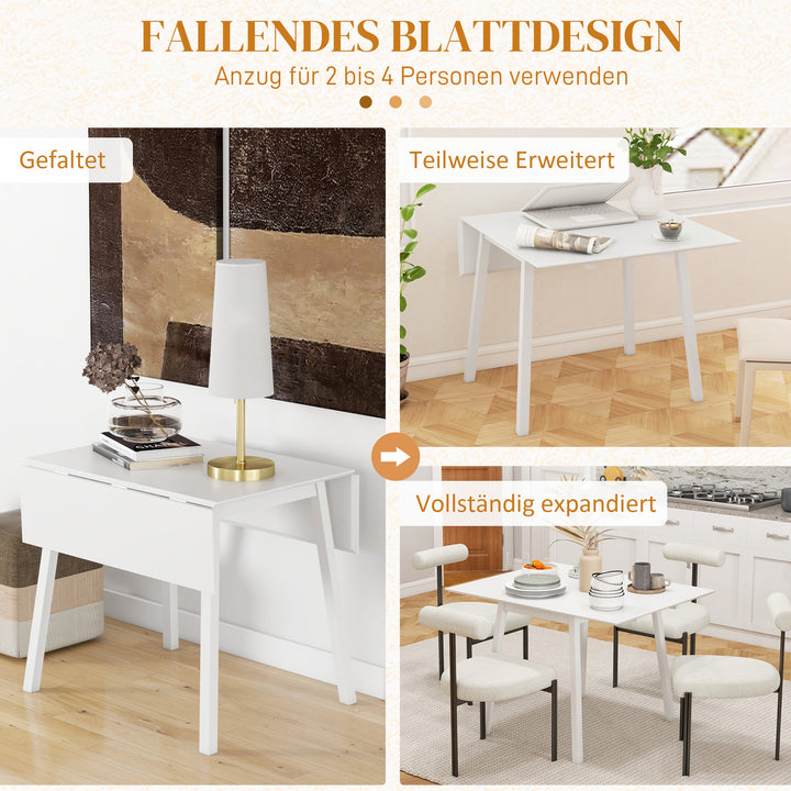 Spisebord, foldbart køkkenbord, 2 foldbare overflader, 110 x 86 x 75 cm, hvid