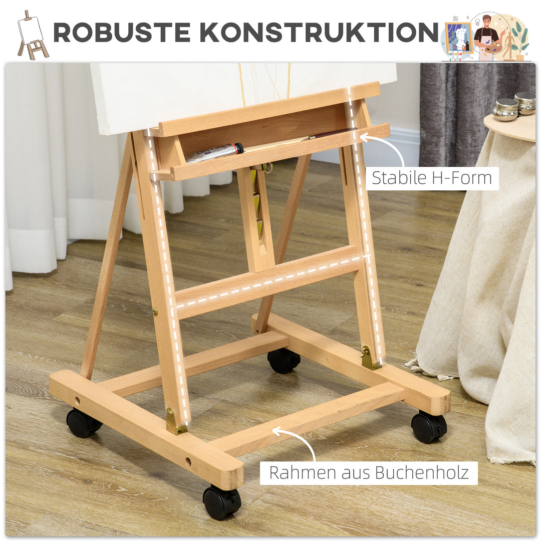 Staffeli, kunstnerstaffeli, højdejusterbart, 4 hjul, natur + sort