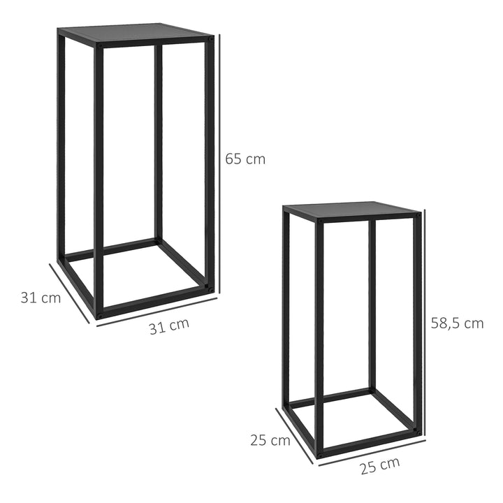 Blomsterstander, sæt med 2, skandinavisk design, metalramme, 58,5/65 cm højde, sort