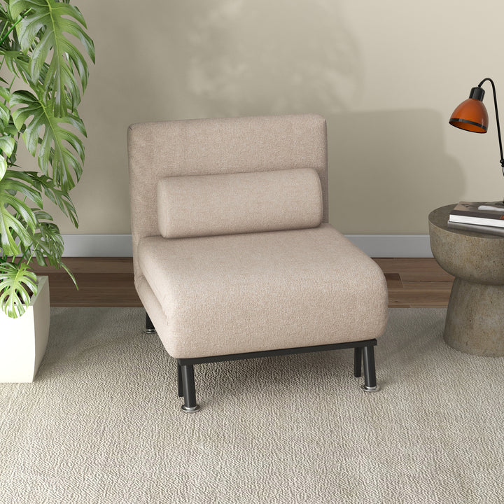 Klapstol med sengefunktion, foldbar afslapningsstol i linnedlook, justerbar ryglæn, 75 x 70 x 75 cm, beige