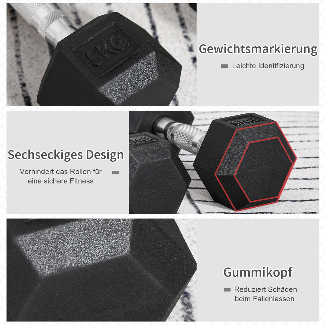 Håndvægtsæt, sæt med 2 håndvægte med riflede håndtag, støbejernshåndvægtsæt, 2 x 5 kg, håndvægte til mænd og kvinder, håndvægtsæt til hjemmet, fitnesscenteret, styrketræning