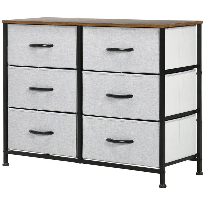 Kommode/skænk, 6 skuffer, stofskuffer, 80 cm x 30 cm x 62,5 cm, brun + sort + grå