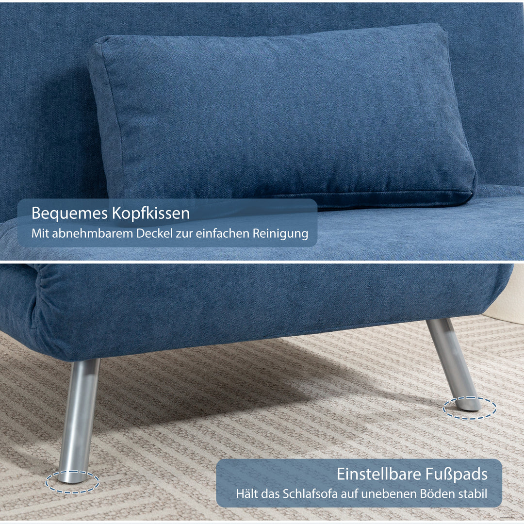 Polstret lænestol med sengefunktion, 2-i-1 design, sovestol, gæsteseng, stofbetræk, med hynde, blå
