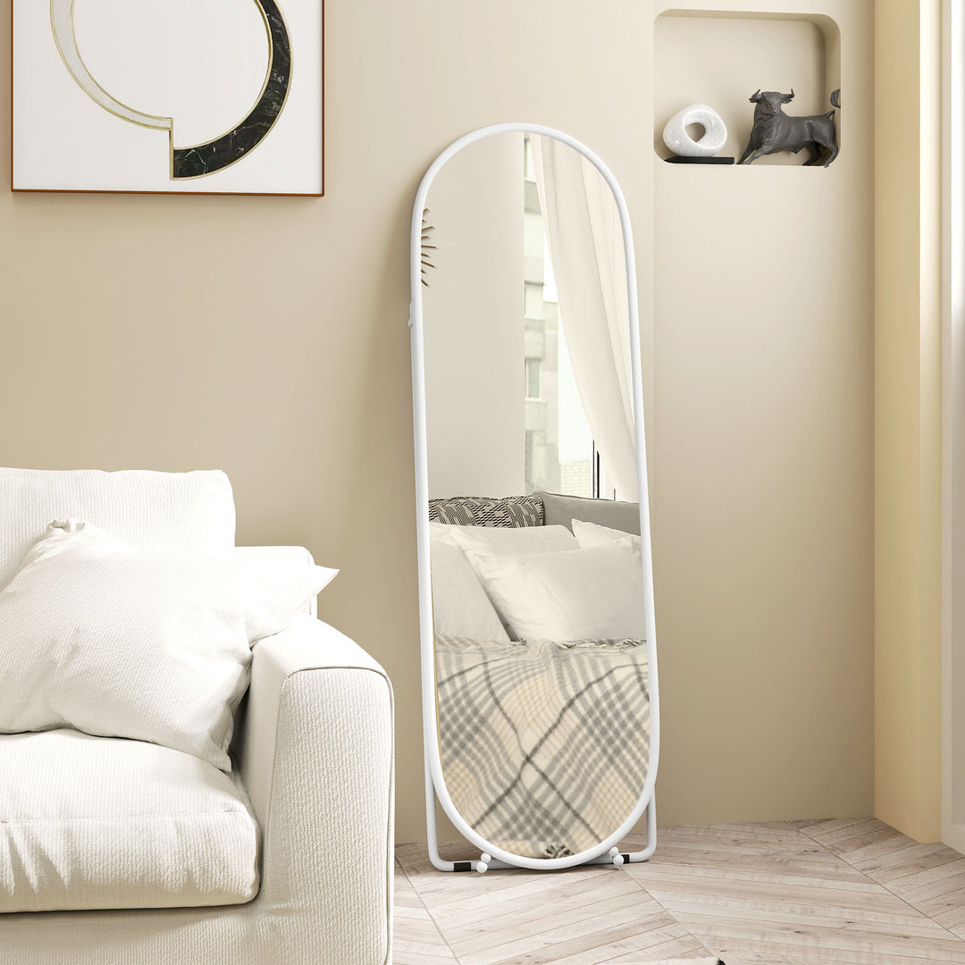 Helfigursspejl, oval form, fritstående, metalramme, 40x160cm, hvid