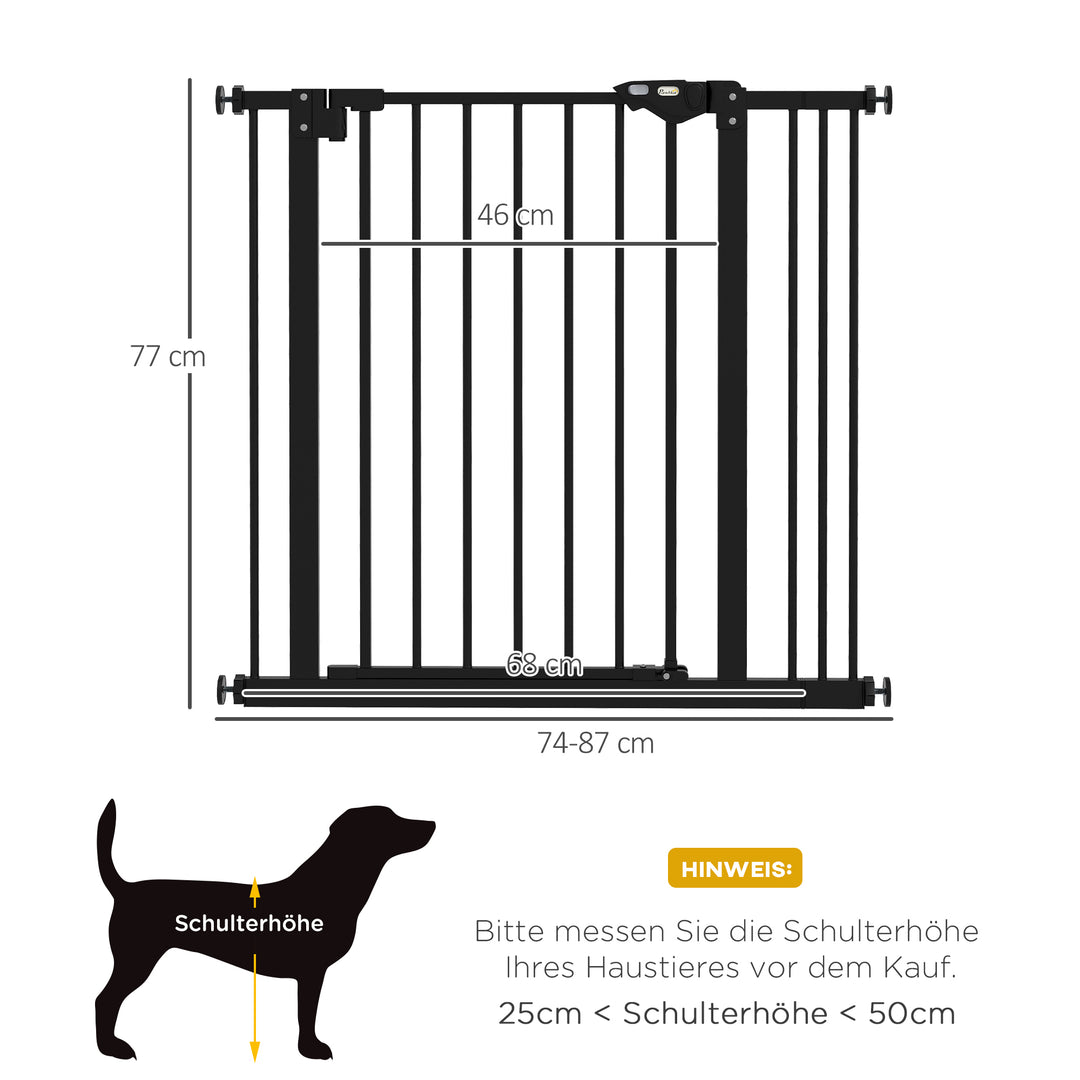 Hundegitter, kæledyrsgitter, metal, plast, 74-87 cm, sort