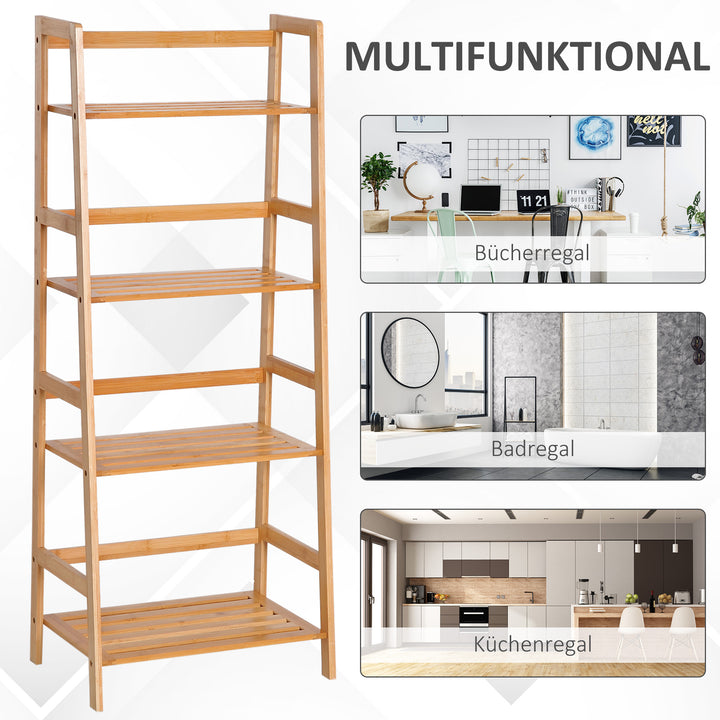 Bogreol, 4 etager, stigedesign, bambustræ, naturlig