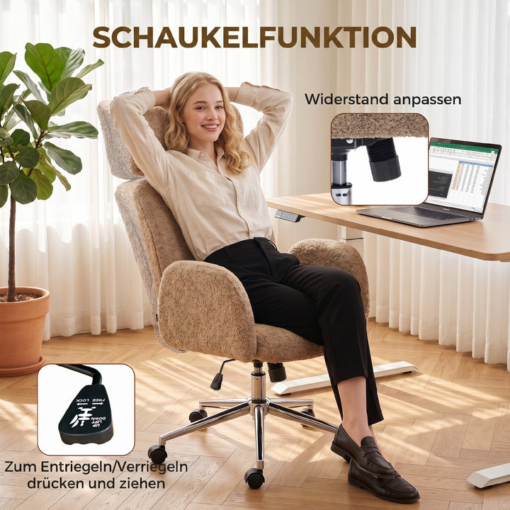 Kontorstol med justerbar nakkestøtte, ergonomisk skrivebordsstol, vippefunktion, højdejusterbar, brun