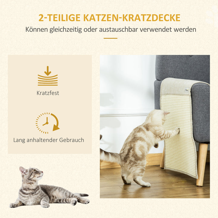 2-Delt kradsemåtte, ridsebeskyttelse, sofa, sisal kradsetæppe til katte, lænestole, sofaer, kradsemåtte til katte, beige og grå, 130 x 45 x 0,3 cm