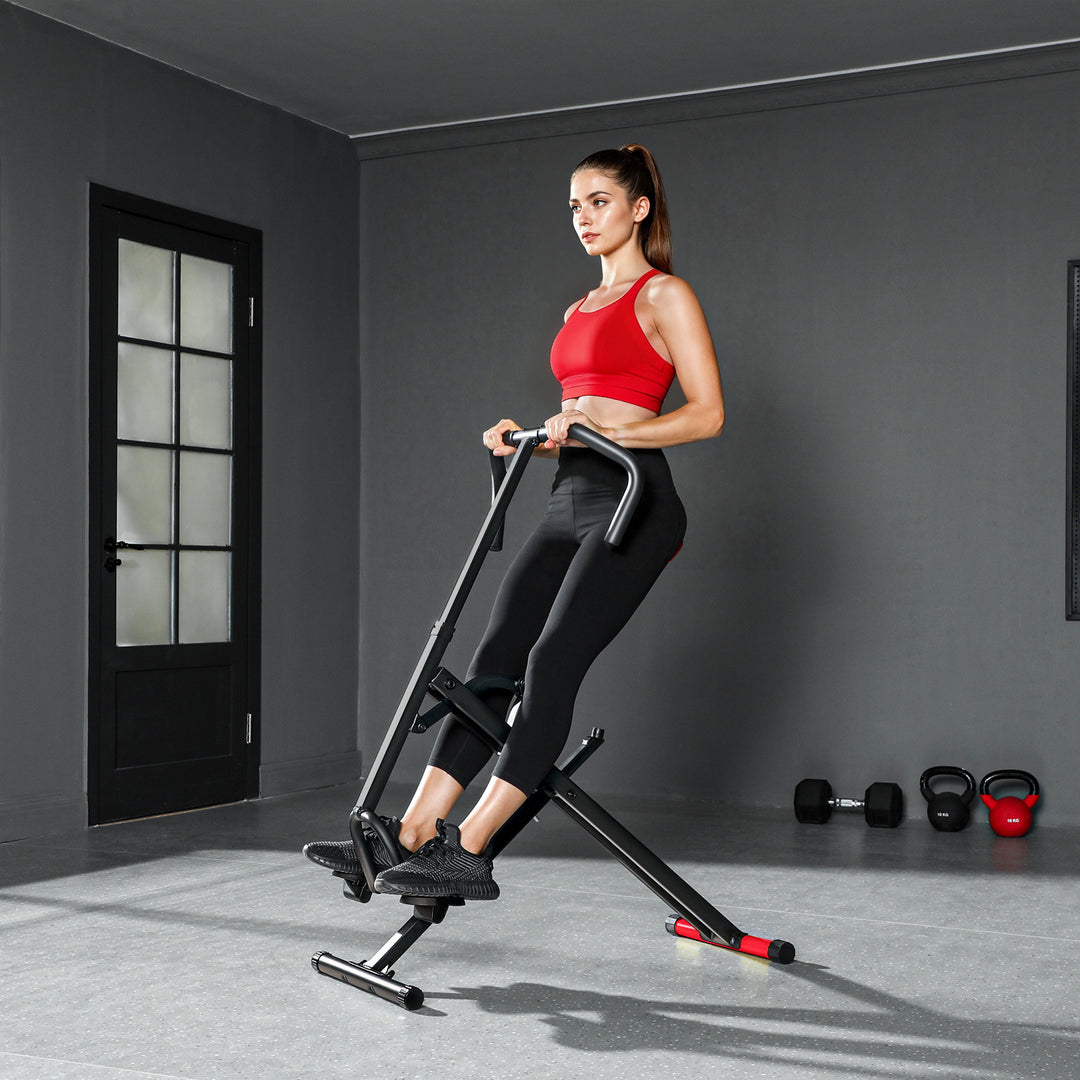 Træningsmaskine, justerbar, metalrør, pedaler, foldbar, rød