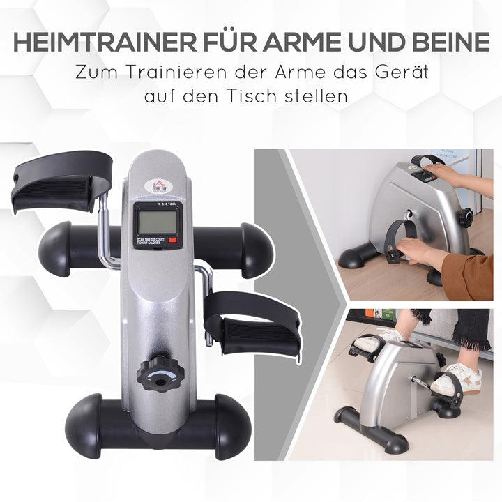 Mini motionscykel fitnesscykel pedaltræner med lcd-skærm justerbar modstand arm- og bentræner hjemmetræner fitnessudstyr til seniorer hjemmekontor 35 x 40 x 31 cm sølv